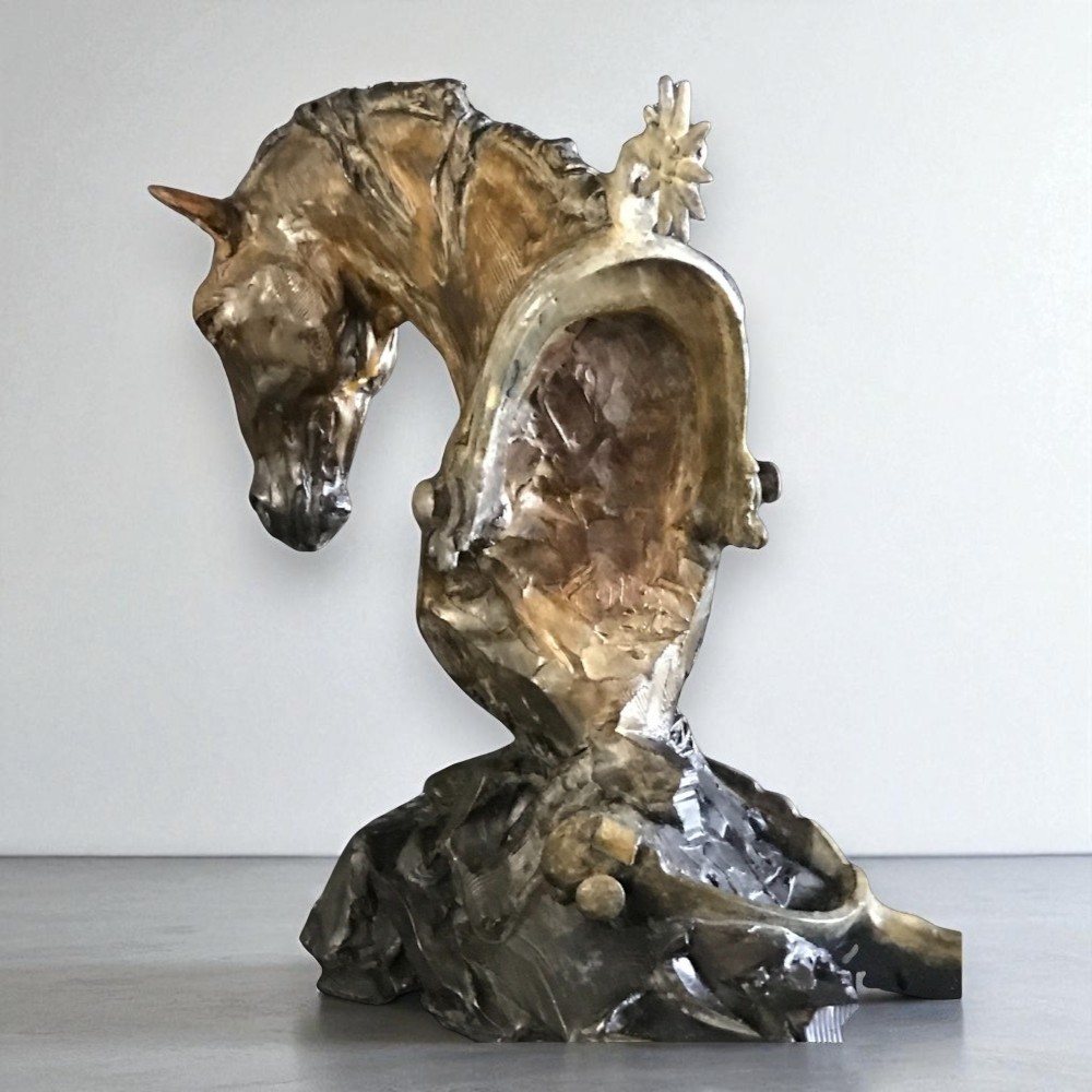 Double Buermann Spur Bust Bronze Sculpture by Tammy Tappan
