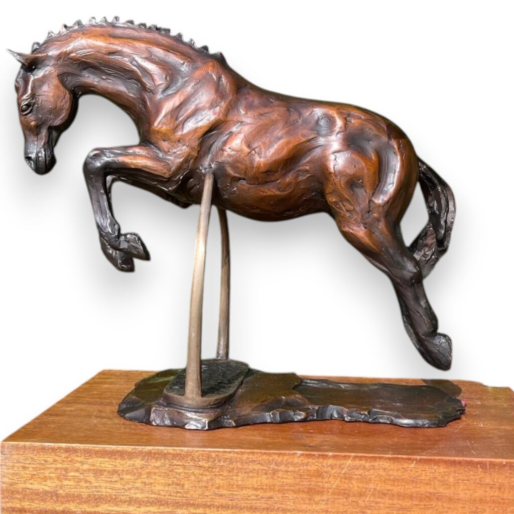 Heels Down Jumping Horse Bronze Sculpture 9" Tall by Tammy Tappan